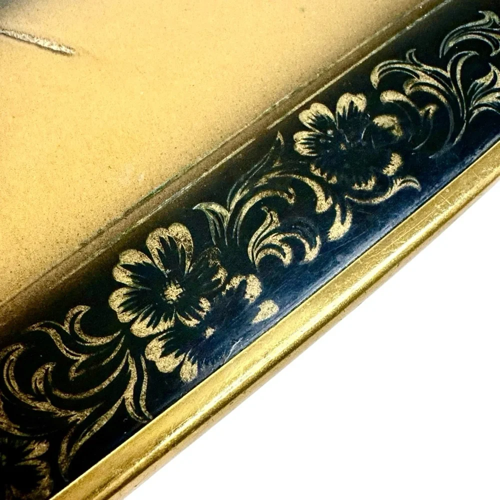 Vintage Gold Tone Art Deco Vanity Hand Mirror Ornate Floral Design Boudoir Retro